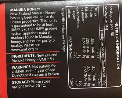 Lista de ingredientes del producto Certified umf manuka honey Comvita 500g