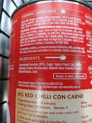 List of product ingredients Big Red Tomato Soup Heinz 820g