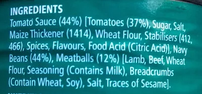 Lista de ingredientes del producto Baked Beans with Meatballs Wattie's 420 g