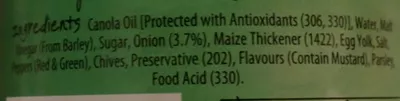 Lista de ingredientes del producto Potato Salad Dressing Eta 400 ml