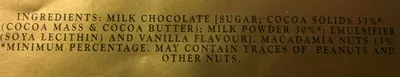 List of product ingredients 33% Cocoa Macadamia Block Whittaker's 250 g