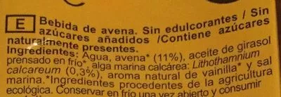 List of product ingredients Bebida de avena calcium NaturGreen 1 l