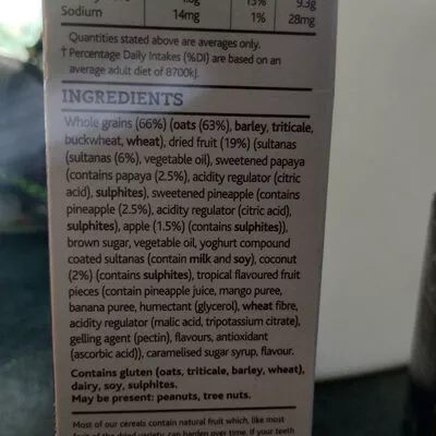 List of product ingredients Fruitful Breakfast Hubbards 50g