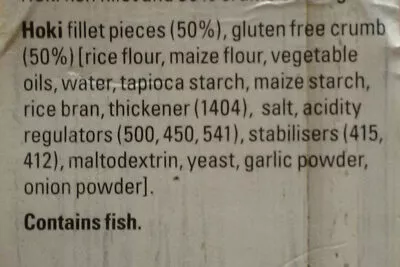 Lista de ingredientes del producto New Zealand Hoki Bites Gluten Free Sealord 350 g