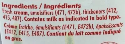 Liste des ingrédients du produit Meadow Fresh Whipping Cream 1L  