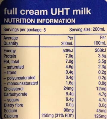 Liste des ingrédients du produit Meadow Fresh Pure Milk Full Cream Meadow Fresh 1 l