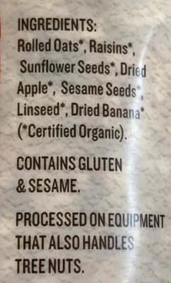 Liste des ingrédients du produit Untosted Muesli Ceres Organics 700g