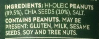 Liste des ingrédients du produit Mother Earth Chia Seed Natural Peanut Butter 380G Prolife Foods 380g