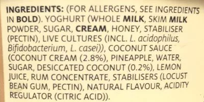 List of product ingredients coconuts probiotic yoghurt The Collective 500g