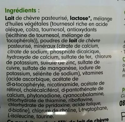 Lista de ingredientes del producto Lait de suite en poudre 2 Capricare 