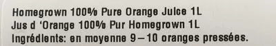 Liste des ingrédients du produit Orange juice The Homegrown 