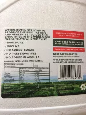 Liste des ingrédients du produit 100% pure NZ apple juice  