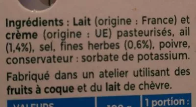 List of product ingredients Tartare Ail et fines herbes Léger 14% Tartare, Savencia 