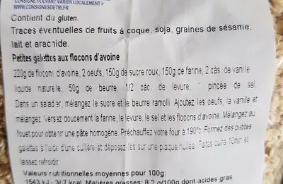 Liste des ingrédients du produit Petits flocons d'avoine Biocoop 500 g