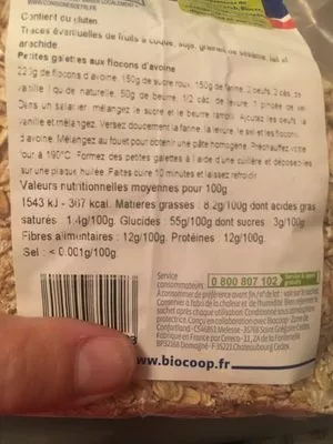 Lista de ingredientes del producto Gros flocon d'avoine  500 g