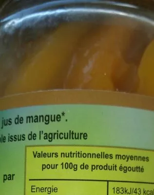 List of product ingredients Mangue en tranches Mainstay 