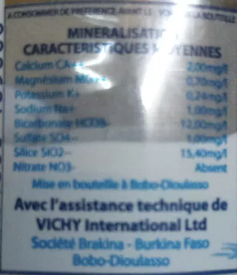 Lista de ingredientes del producto Eau minerale Lafi 500 ml