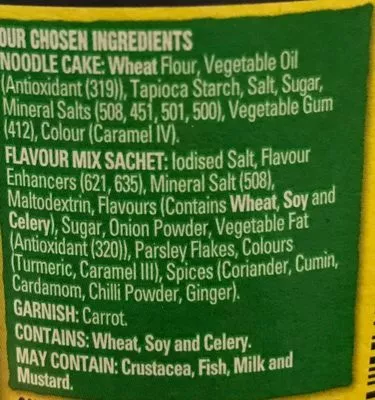 Lista de ingredientes del producto Chicken Cup Of Noodles Maggi 60