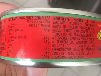 Lista de ingredientes del producto Ayam Sardines In Tomato Sauce Ayam brand 