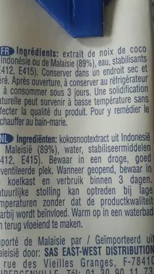 List of product ingredients Crème de coco Ayam™ Ayam 200 ml