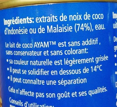 List of product ingredients Lait de coco Ayam 