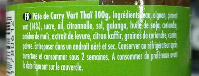 Liste des ingrédients du produit Pâte de curry vert thaï Ayam 100 g