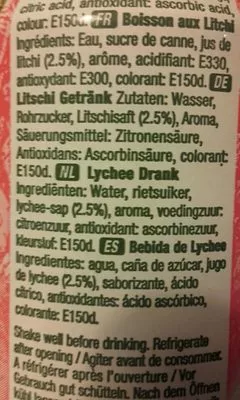 Lista de ingredientes del producto Lychee drink yeo s 300 ml