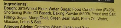 Lista de ingredientes del producto Lotus Bun KG Pastry 360 g