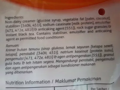 List of product ingredients Teh Tarik - 3 in 1 Heritage Milk Tea Chek Hup 420 g
