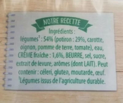 List of product ingredients Velouté de potiron à la crème fraîche  