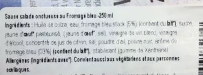 Liste des ingrédients du produit Blue Cheese Dressing Newman's Own 250ml