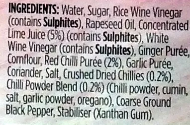 Lista de ingredientes del producto Santa Cruz Chilli & Lime Dressing Newman's Own 250ml
