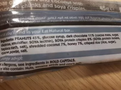 Liste des ingrédients du produit Crunchy nut bar protein packed Eat Natural 