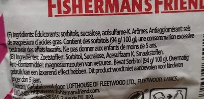 Lista de ingredientes del producto Fisherman's friend framboise Fisherman's Friend,  Lofthouse 