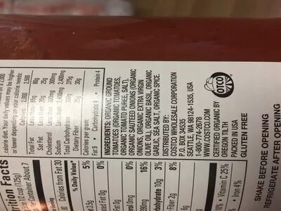 Liste des ingrédients du produit Organic kirkland marinara sauce Kirkland 907g