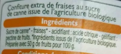 Liste des ingrédients du produit Confiture Fraise Bio Dorcer 360 g