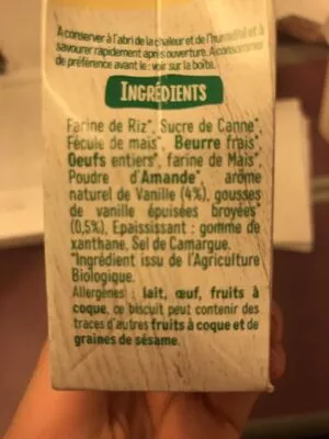 Liste des ingrédients du produit Mon biscuit bio vanille  