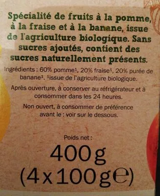 Liste des ingrédients du produit Compote pomme fraise banane  400 g