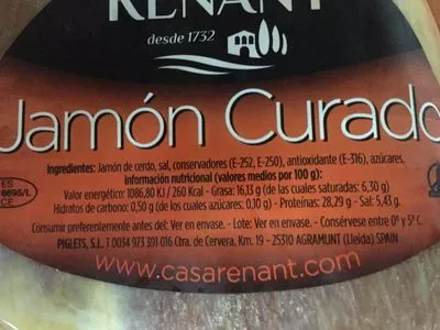 Liste des ingrédients du produit Jamón Curado  