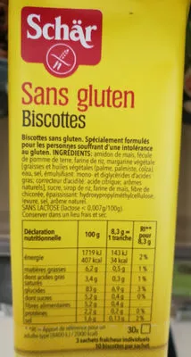 Lista de ingredientes del producto biscottes sans gluten Schär 250