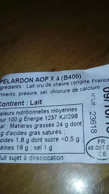List of product ingredients pelardon delices des cevennes 6