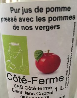 List of product ingredients Pur jus de pomme pressé avec les pommes de nos vergers Côté ferme 1 l