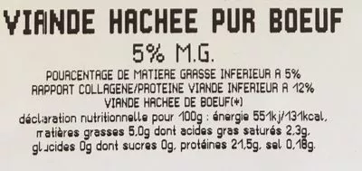 List of product ingredients Steak haché pur boeuf  