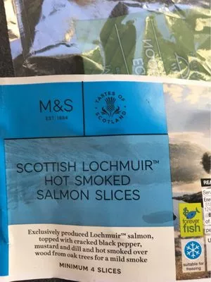 Scottish lochmuir hot smoked salmon slices Marks & Spencer , code 00378154