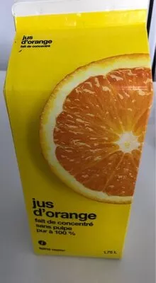 Jus d'orange fait de concentré sans pulpe pur à 100% Sans nom , code 0060383692193