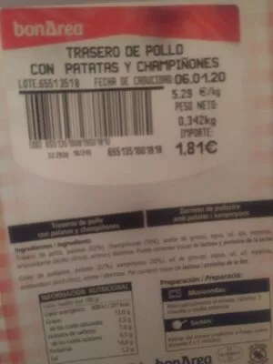 Trasero de pollo con patatas y champiñones Bonarea , code 00655135100819001810
