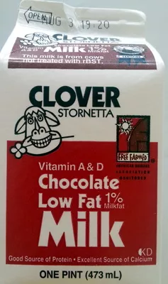 1% low fat milk Clover Stornetta One pint (473 mL), code 0070852000619