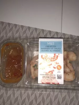 Crevettes marinées et sauce sucrée au piment M&S 110g, code 00937122