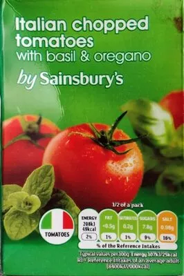 Italian chopped tomatoes with basil & oregano By Sainsbury's , code 01112931