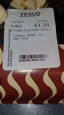 4 triple chocolate muffins Tesco , code 0283913001207